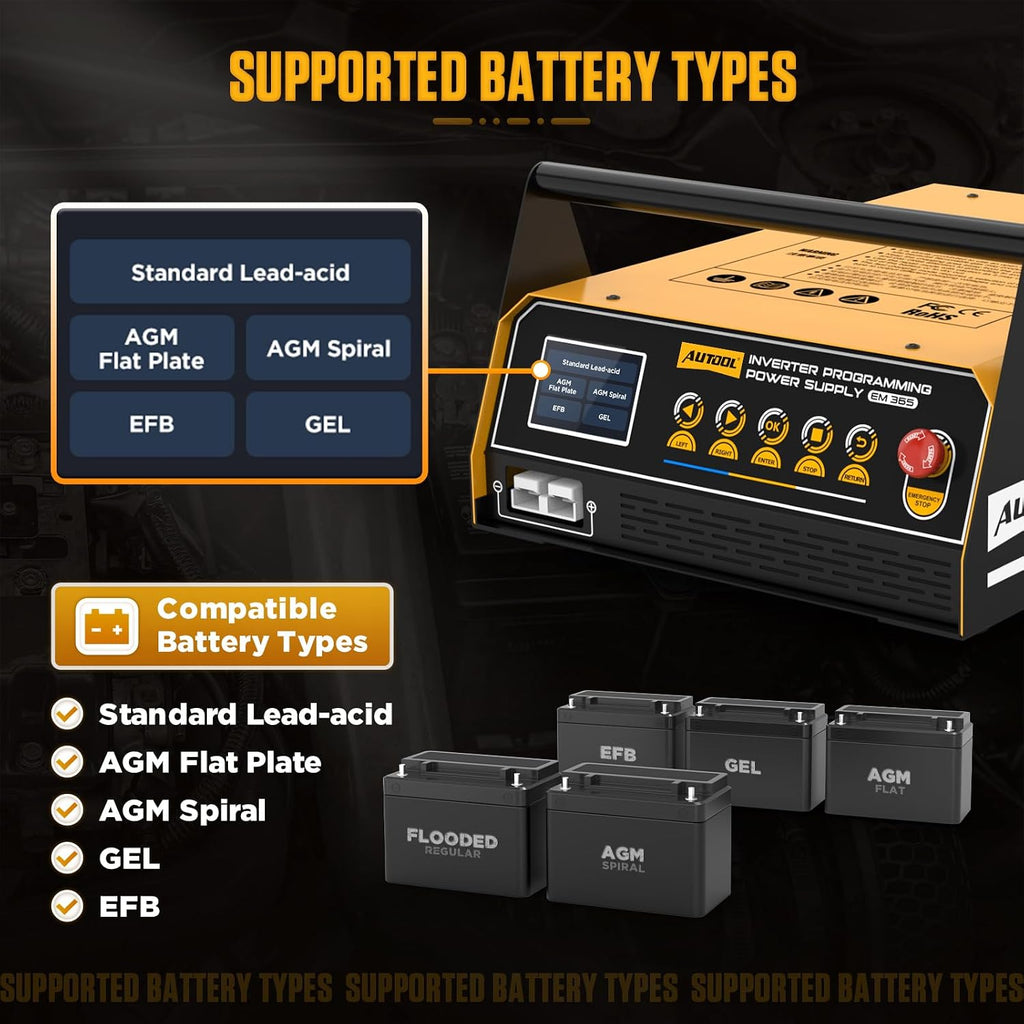 AUTOOL EM365 Inverter Programming Power Supply, Power Inverter for Car, 12V Automotive Battery Maintainer with 400A Rated Current, Adjustable 10.8-15V, Multi-Protection