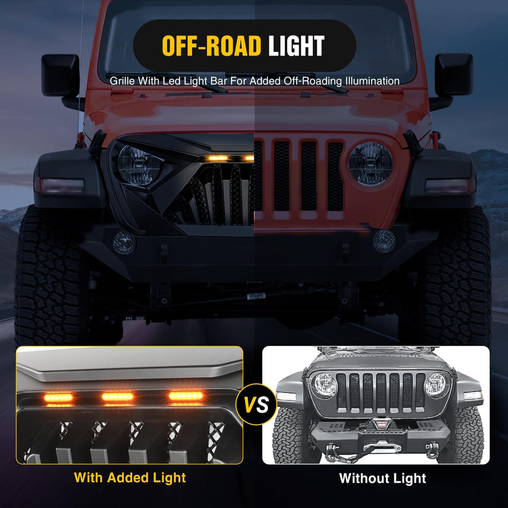 Nilight Front Bumper Grill Cover for 2018 2019 2020 2021 2022 2023 2024 2025 Wrangler JL and Gladiator JT with LED Amber Lights Matte Black