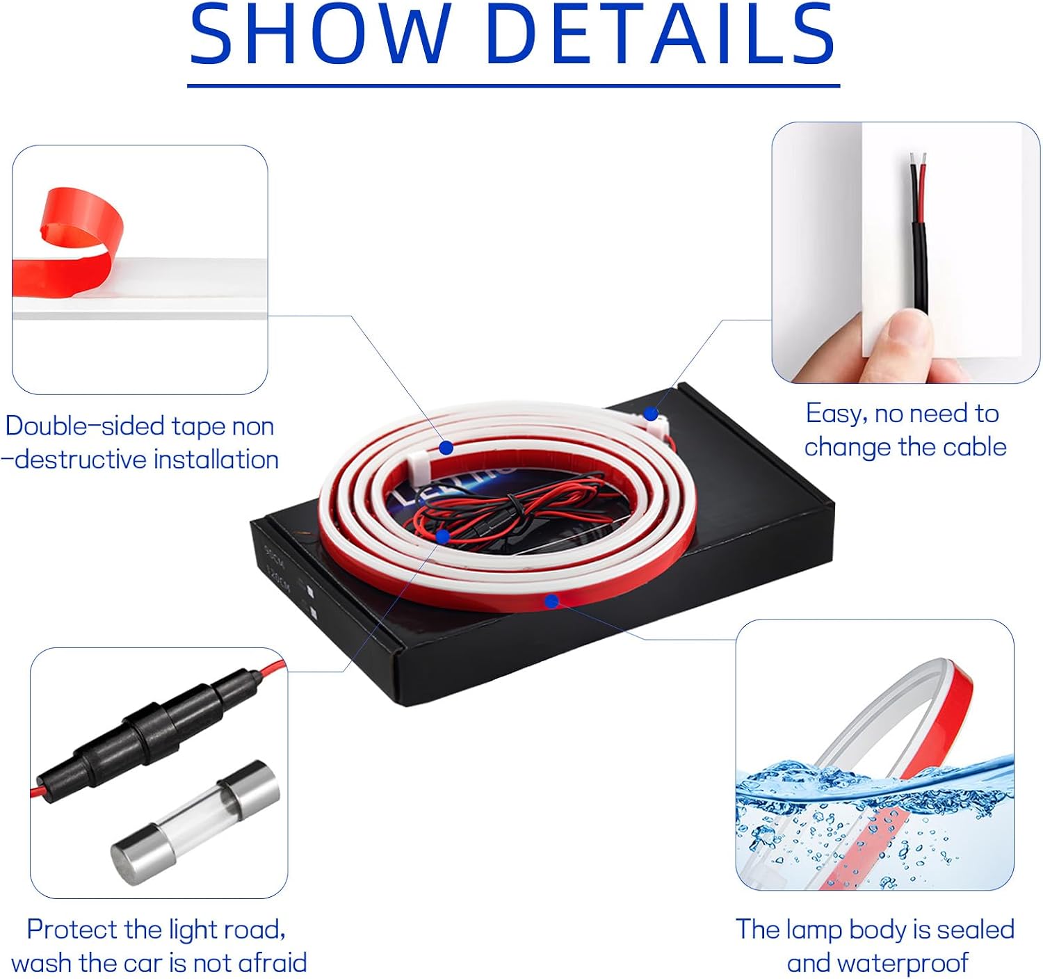 Car Hood Light Strip, 71 Inches Waterproof Flexible LED Strip, Dynamic Scan Start Up Car Daytime Running Lights, Universal Auto Exterior Decor Accessories for Most Vehicles (White, 71 Inches)