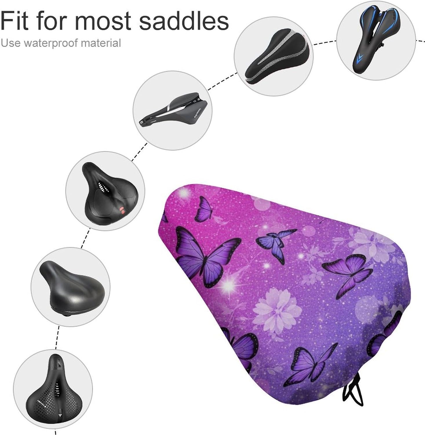 Bicycle Seat Cover for Outdoor Biking, Stationary Exercise Bicycles, Pink Glitter Butterflies Flowers Sparkle Water And Dust Resistant Bicycle Saddle Pad Protector
