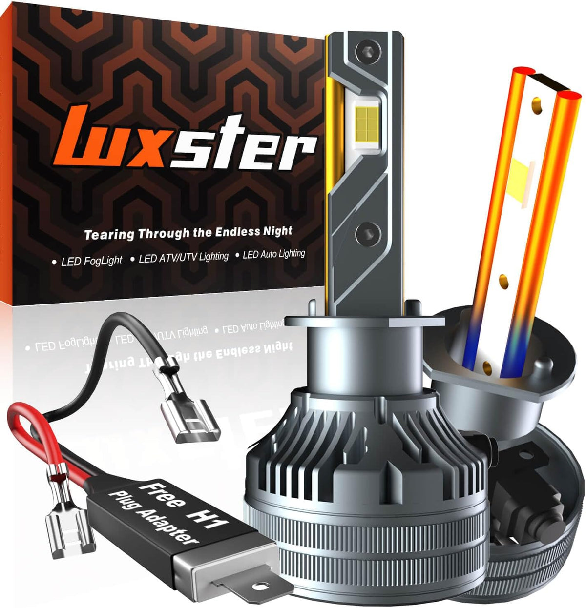 LUXSTER | Punisher H1 LED Bulbs, H1 Plug Adapters Included, 40000LM Ultra Bright