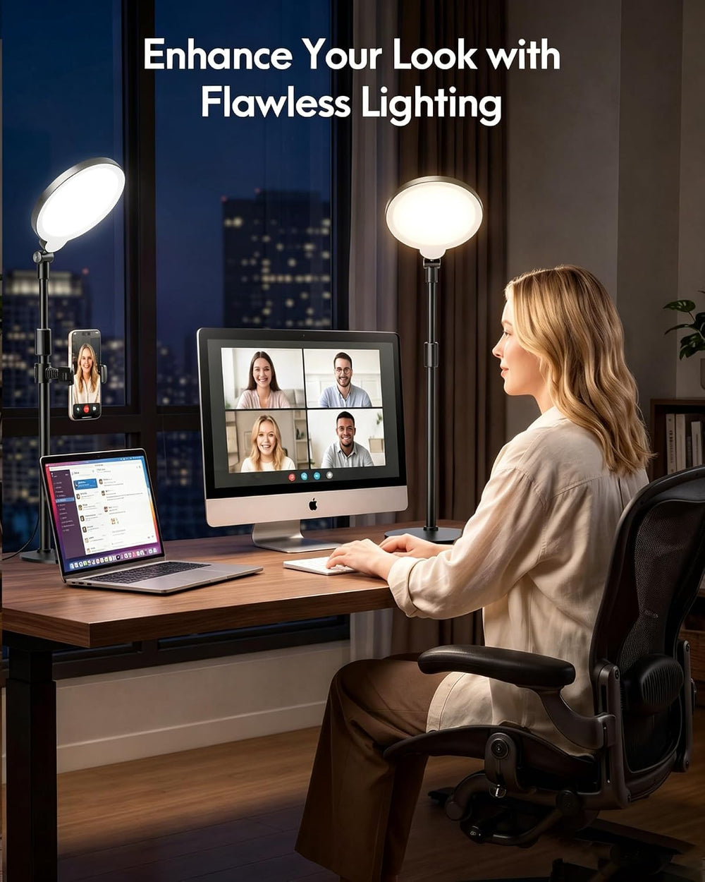Desk Ring Light with Stand for Computer, 30 Modes Video Conference Lighting