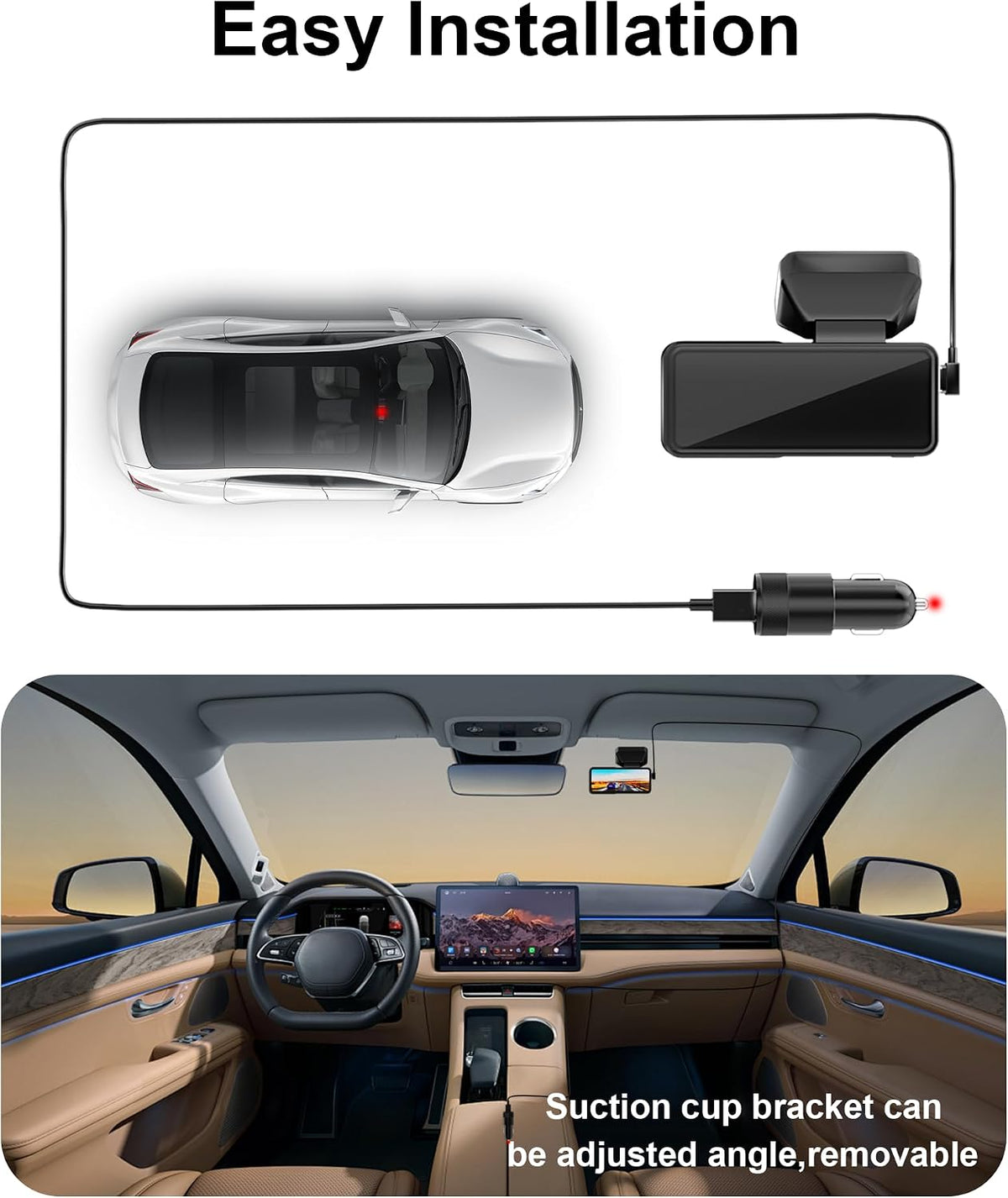4k dash cam front, built-in 5.8g wifi, free on a desk or shelf