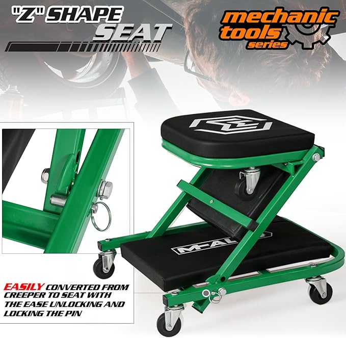 M-AUTO 40-Inch Folding Creeper Rolling Seat, All-in-One Adjustable Roller - Image 7