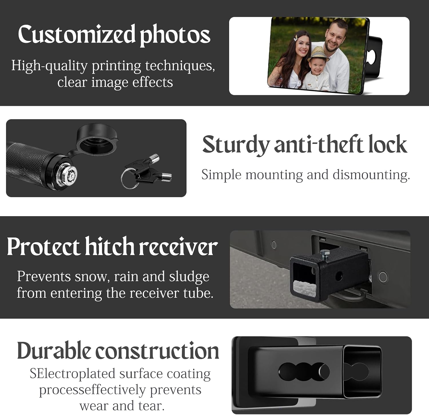 Custom Hitch Cover Personalized Metal Trailer Hitch Covers with Lock for 2 inch Receivers Truck Accessories for Car SUV