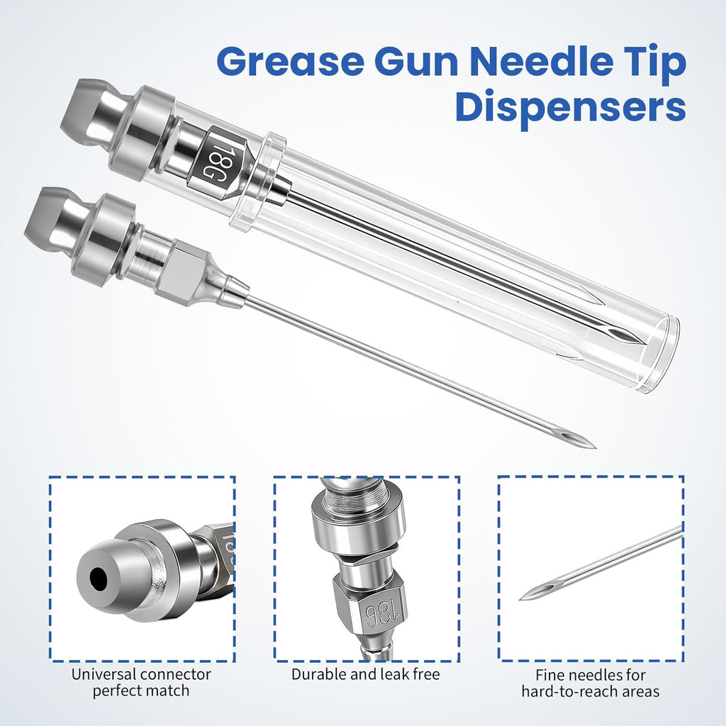 7PCS Grease Gun Needle Tips Accessories Kit Set Mini Needle Dispenser Rubber Joint Nipple Straight Nozzle Coupler Elbow Fittings Adapter Detachable Injector for Narrow Tight Small Confined Spaces