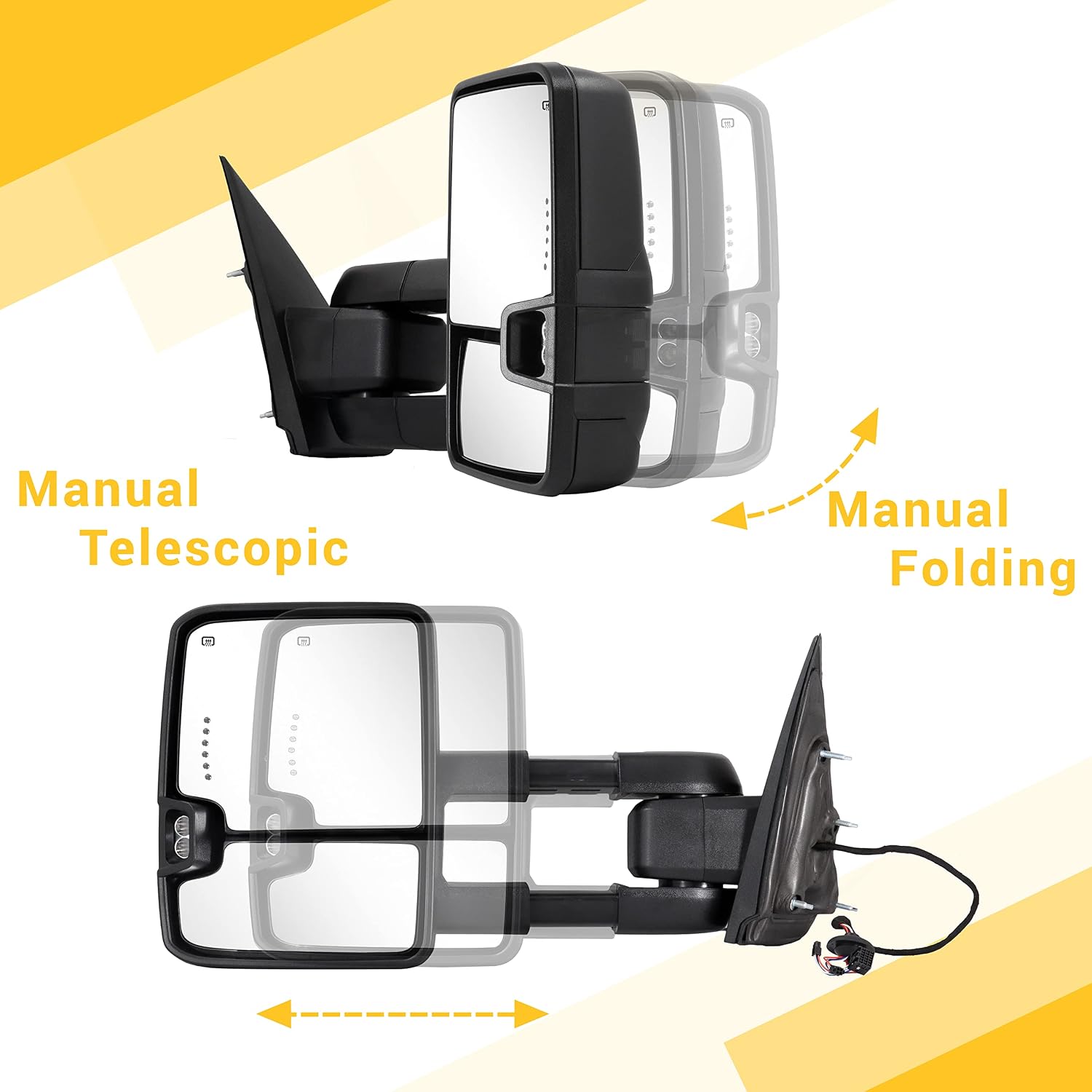 Towing Mirrors Compatible with 2014 2015 2016 2017 2018 Chevy Silverado GMC Sierra 1500 2500 HD 3500 HD with Power Glass LED Arrow Turn Signal Backup Lamp Running Light Heated Extendable Pair Set