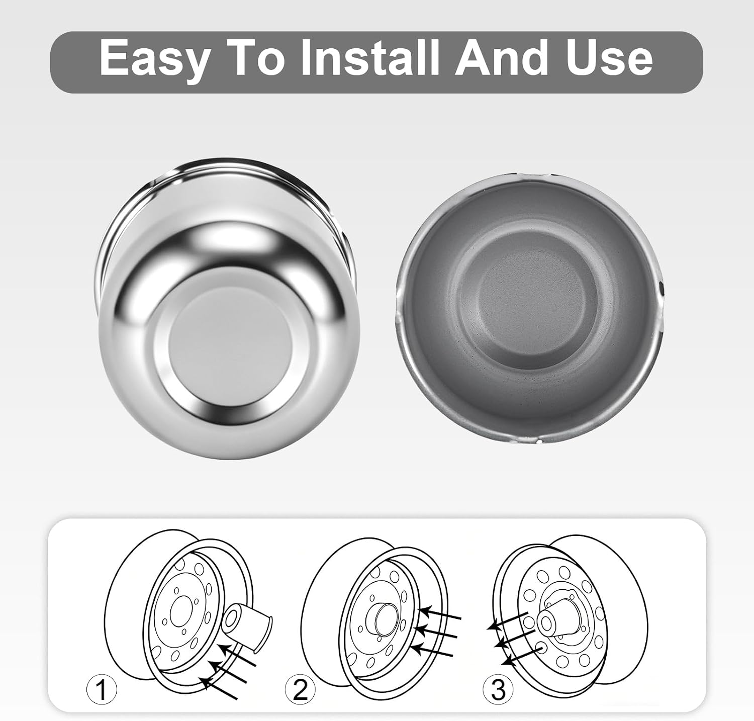 3.31" Push Through Center Caps for Trailer Truck RV Wheel Rims 3.31" Center Bore Chrome Carbon Steel, 3.31" Center Hole, 3.03" Height, 4Pack, Silver