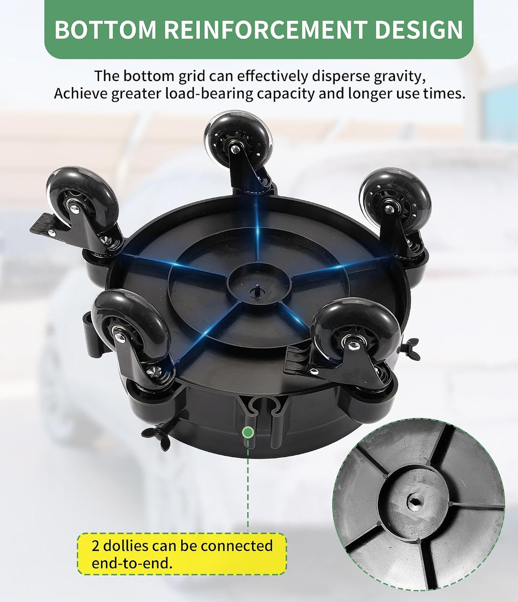 Bucket Dolly with Wheels,Heavy-Duty 360°Rolling Car Wash Bucket Dolly with 5 Wheels and 2 Locking Casters Compatible with 4, 5 and 6 Gallon Buckets (Black, 3''Casters Roller Wheels)