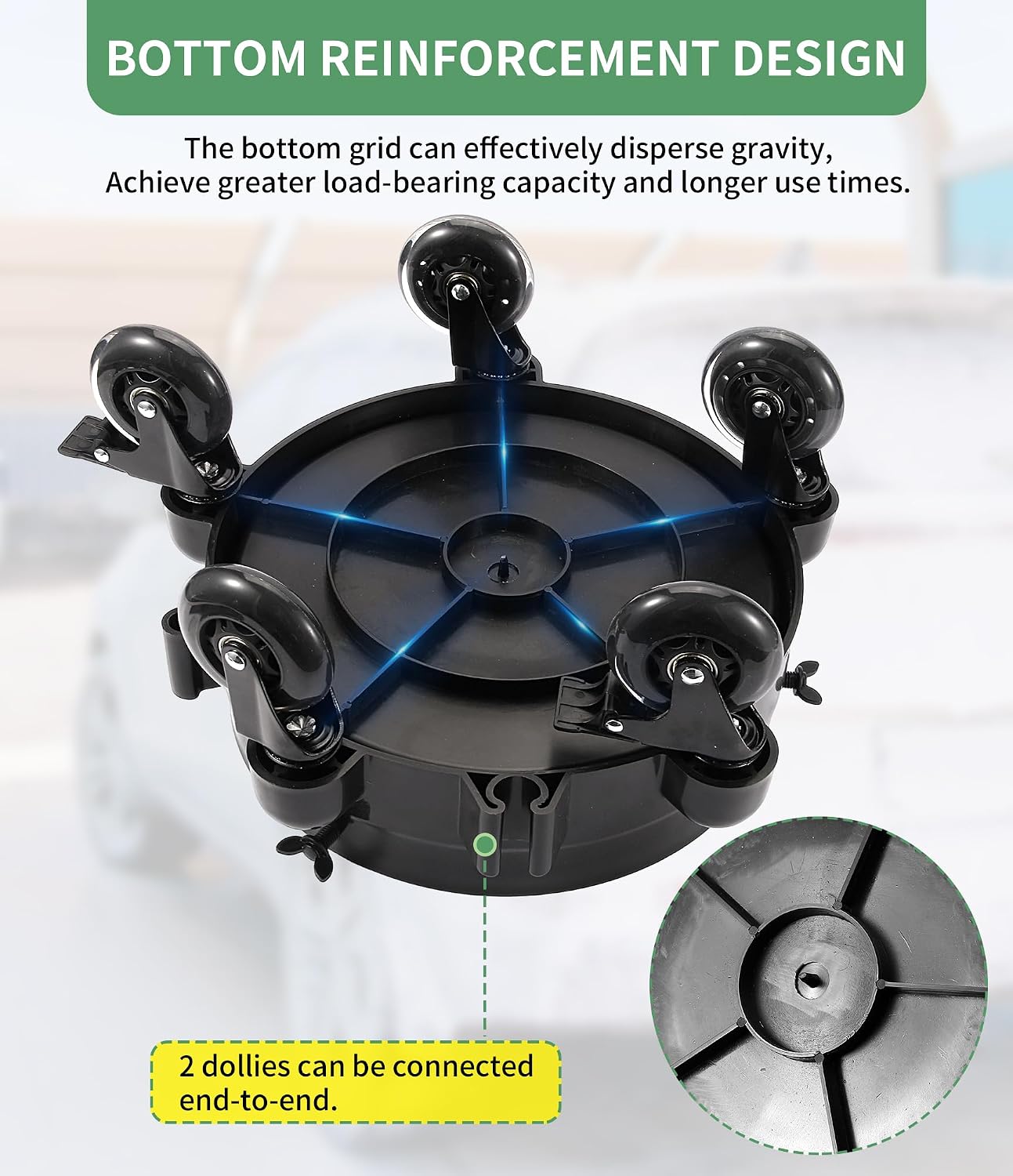 Bucket Dolly with Wheels,Heavy-Duty 360°Rolling Car Wash Bucket Dolly with 5 Wheels and 2 Locking Casters Compatible with 4, 5 and 6 Gallon Buckets (Black, 3''Casters Roller Wheels)