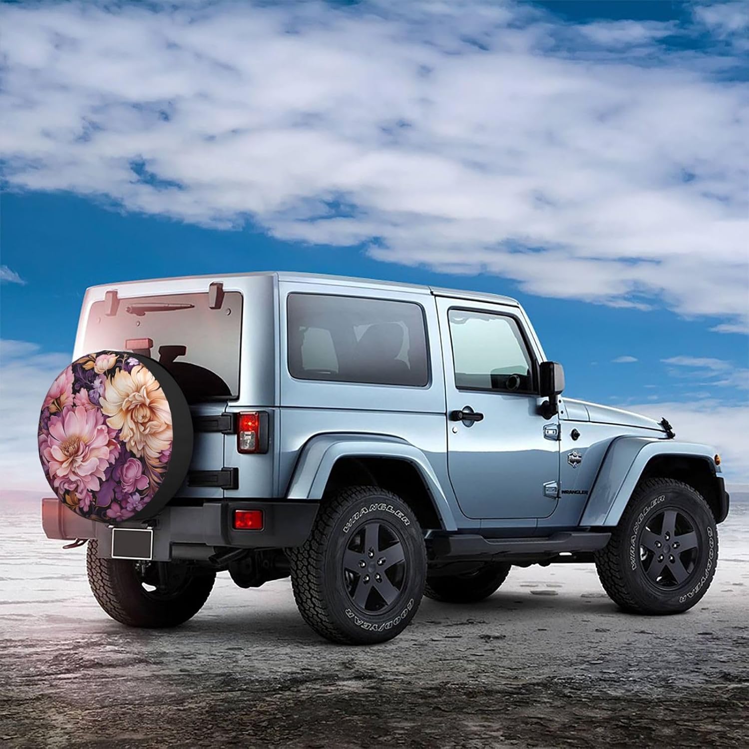 Pink Purple Floral Art Spare Tire Cover 17 inch, Universal Waterproof Dust-Proof Sun Protection Cover with Adjustable Nylon Rope Easy Installation for Jeep Trailer SUV Truck RV