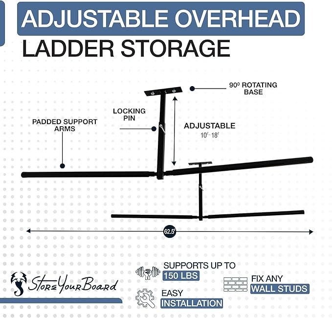 StoreYourBoard Double Ladder Ceiling Rack – Hi Port 2 Garage Ceiling Ladder - Image 4