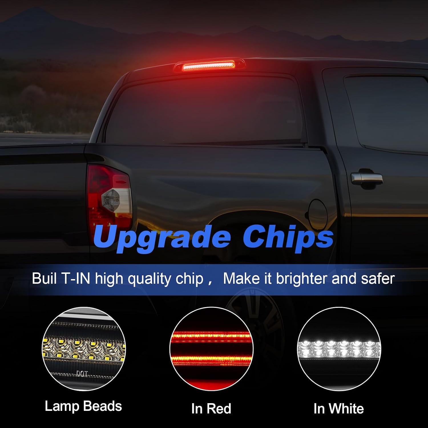 LED Third 3rd Brake Light Plug-and-Play High Mount Stop Light Replacement for 2000 2001 2002 2003 2004 2005 2006 Toyota Tundra, Rear Cab Center Tail Cargo Lamp Smoked Lens Assembly