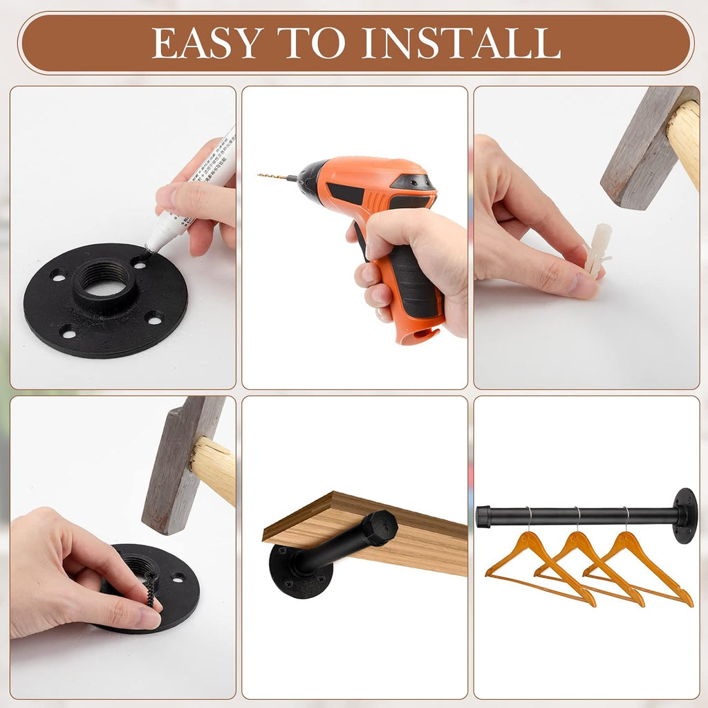 hoteam set of 12 industrial pipe shelf brackets showing dimensions