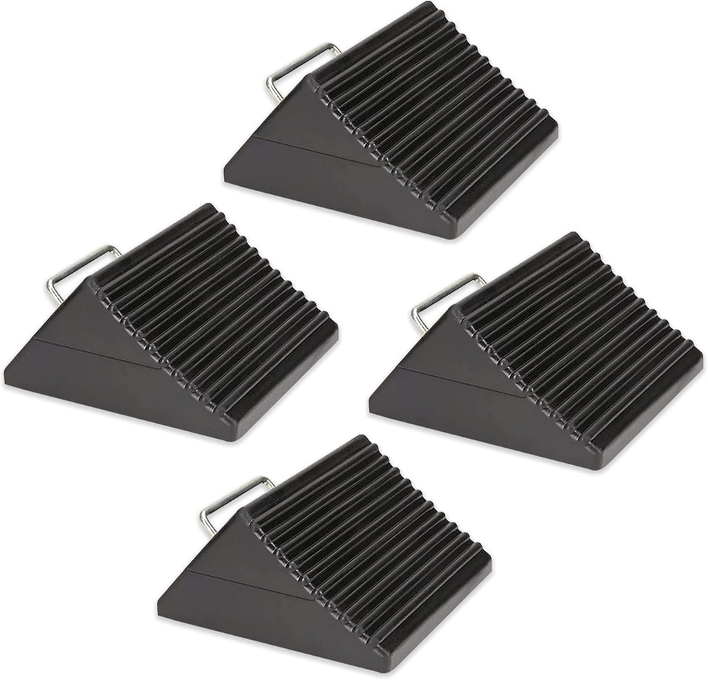Wheel Chocks for Cars, RVs, Trucks, Trailers, and Vehicles G.V.W. up to 12T, 4 Pack - Anti Slip Bottom Tire Chock for All Weather Use - RV, Travel Trailer, Pop Up Camper Accessory