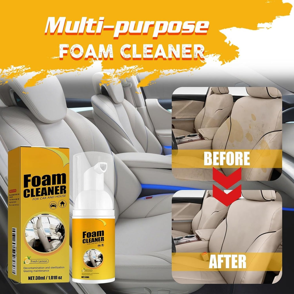 Multi-Purpose Foam Cleaner for Car and Home, Car Steering Wheel Foam Cleaner,100ml, Fresh Lemon Scent, with Cleaning Accessories, 2-Pack