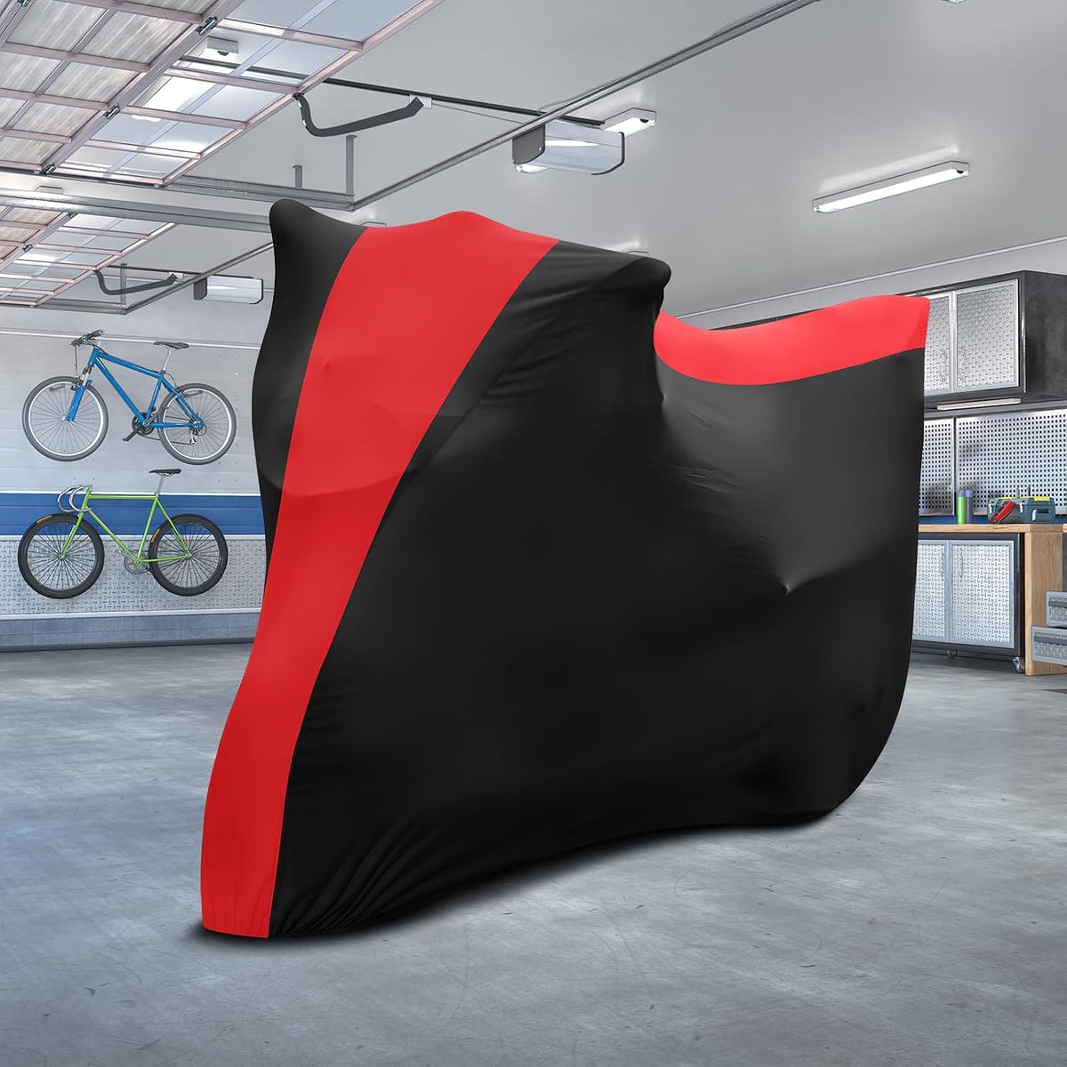 indoor motorcycle cover xl, stretch fabric, 96 x on a desk or shelf