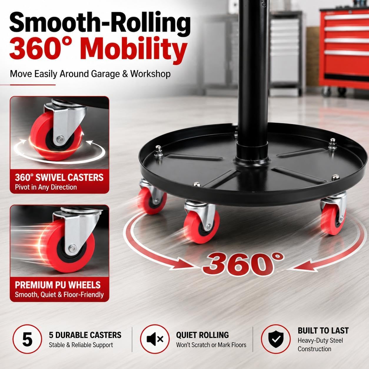 PowerSmart 330 lbs Capacity Pneumatic Roller Seat with Wheels, Adjustable Rolling Mechanic Stool with Tool Tray, Hydraulic Garage Shop Stool, Swivel Creeper Seat for Automotive Repair