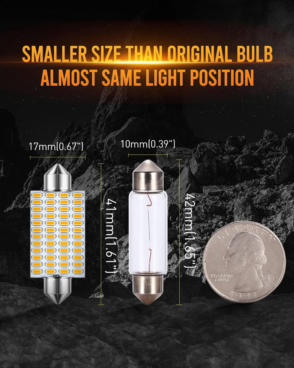 569 578 LED Dome Light Bulbs Warm White Non-Polarity Error Free Super Bright 3014 48-EX Chipsets 41mm 1.61" 211-2 212-2 LED Bulbs Used for Interior Dome Light Pack of 2