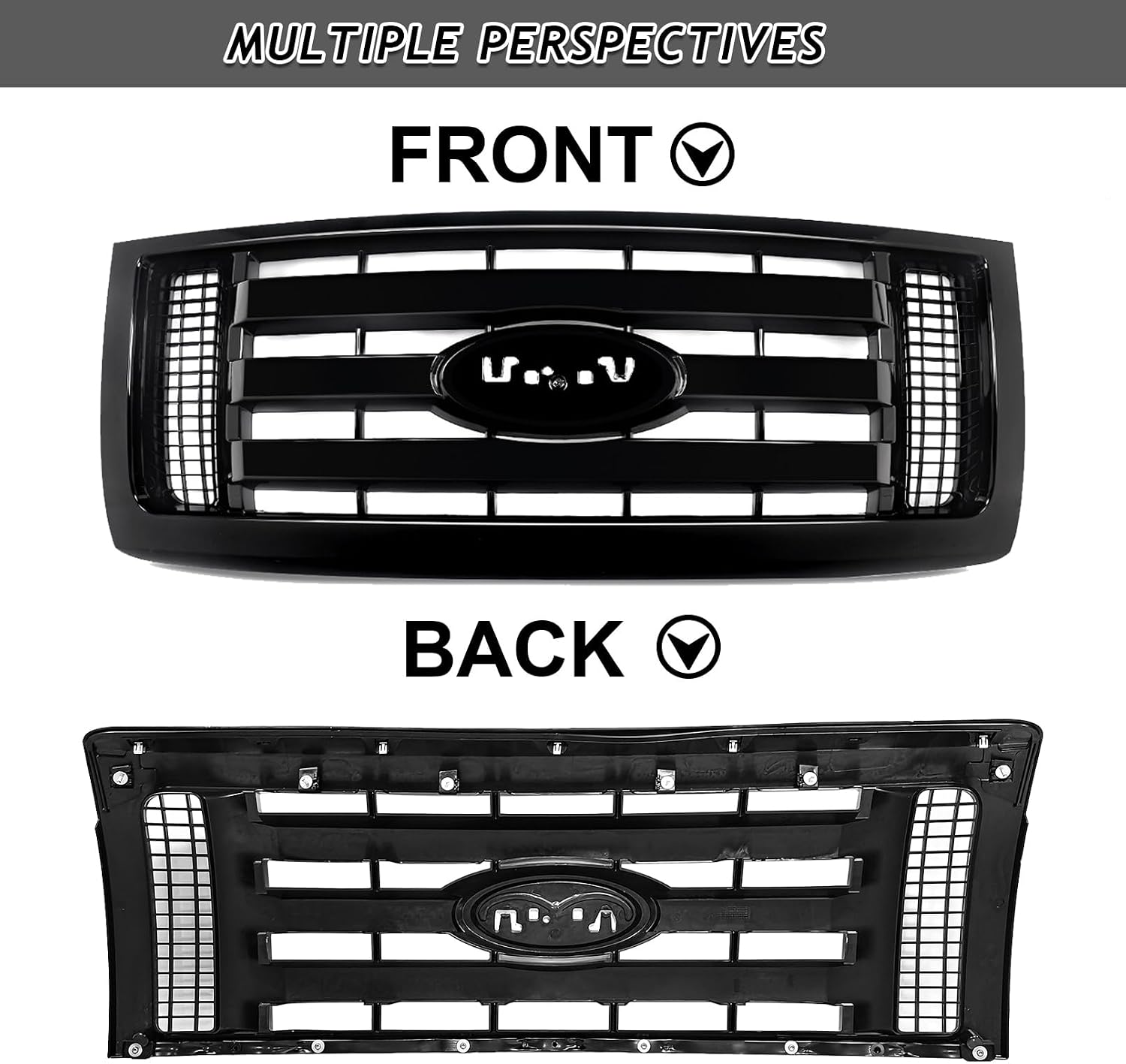 Bewild Front Bumper Grille Assembly Compatible with 2009-2014 Ford F-150 F150 XLT, Housing and Insert Grille Assembly Guards Replacement 9L3Z8200D FO1200511 (Black)