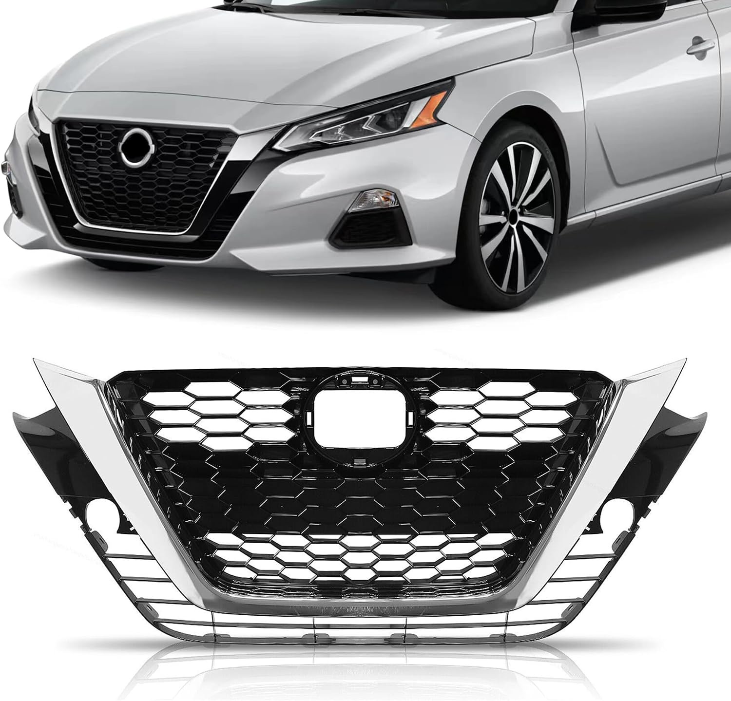 PartsFlow Front Upper Bumper Grille Hood Mesh Grill Assembly Compatible with 2019 2020 2021 2022 Nissan Altima S SL SV NI1200292,623106CA1A