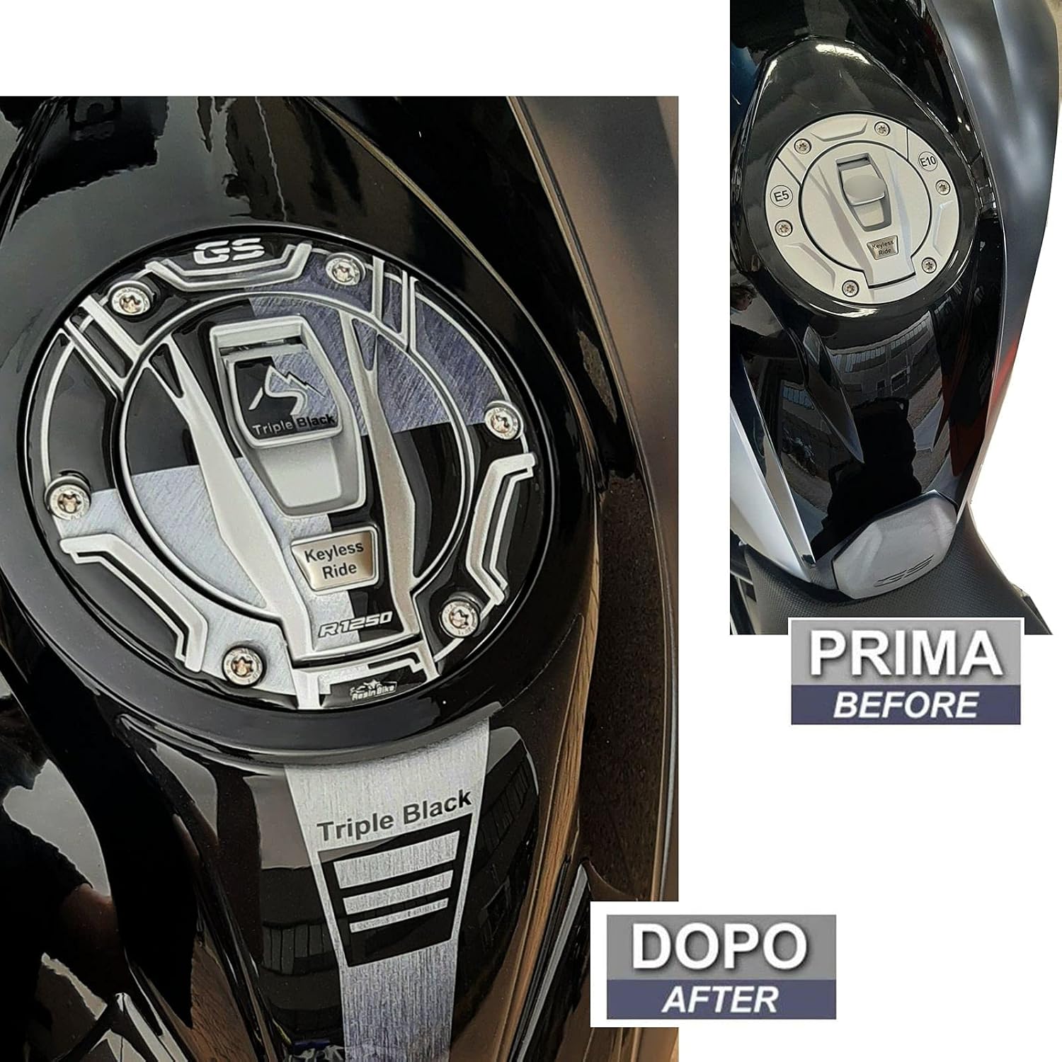 Motorcycle 3D Stickers Compatible with BMW R 1250 GS 2021-2024. Tank Cap Protection from Bumps and Scratches. Resin Stickers - Made in Italy (Triple Black)