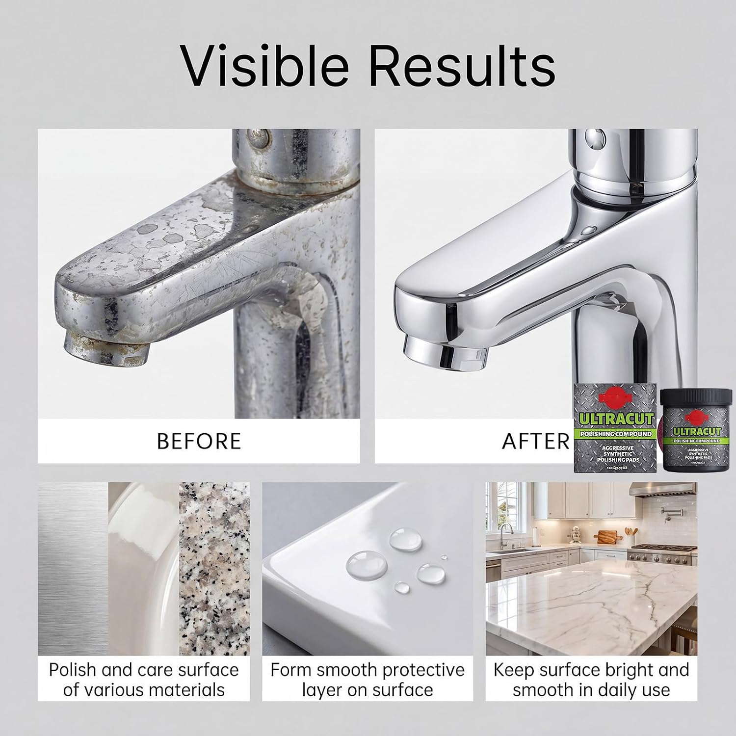 Surface Restoration Polish with Pad, Multi-Surface Scratch Remover, Polishing & Surface Protection (2 Pcs)