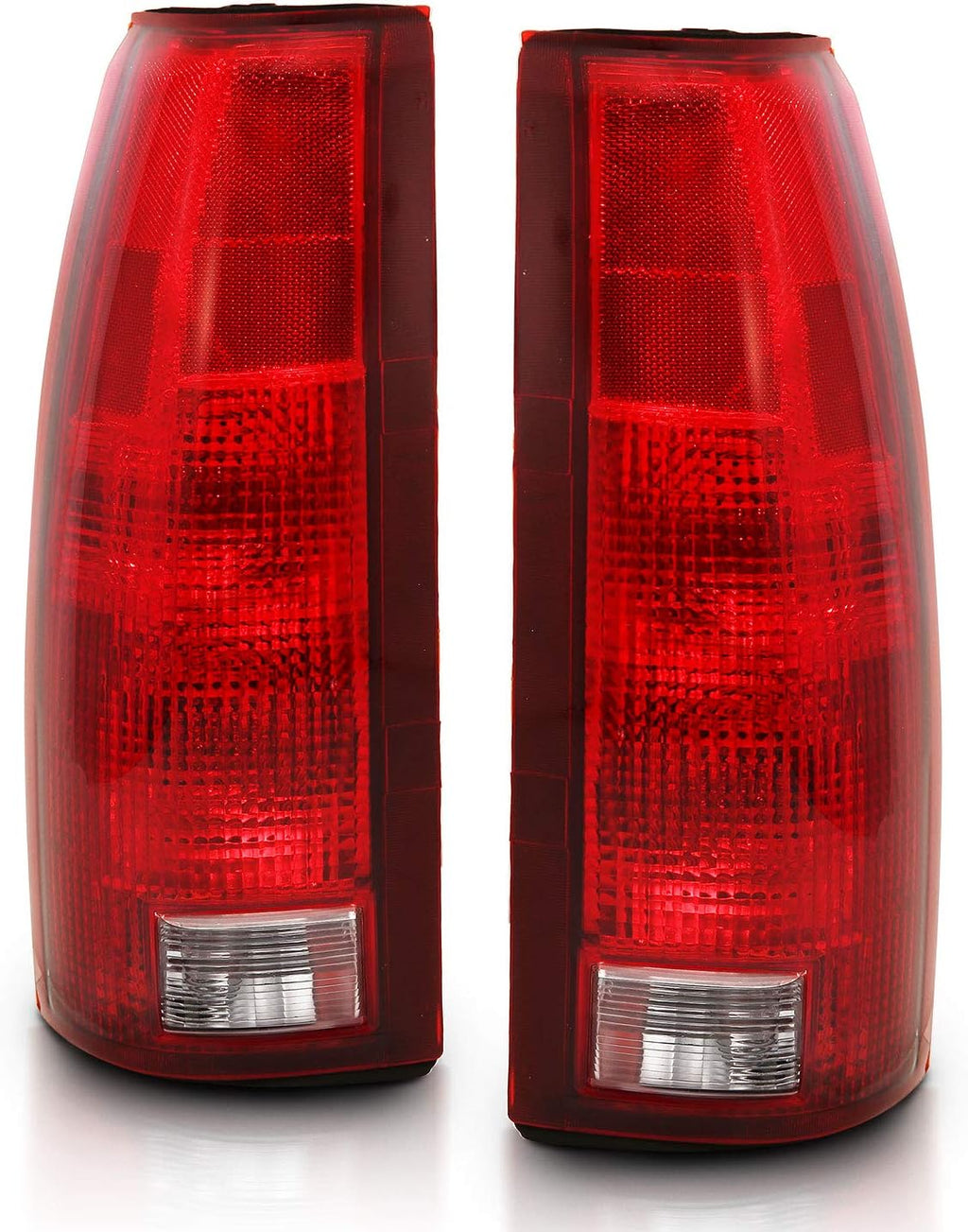 AmeriLite for 1988-2000 Chevy GMC C/K Silverado Sierra Truck Tahoe Suburban OE Red Replacement Halogen Tail Lights Pair + Bulb Connector Plate - Passenger and Driver Side