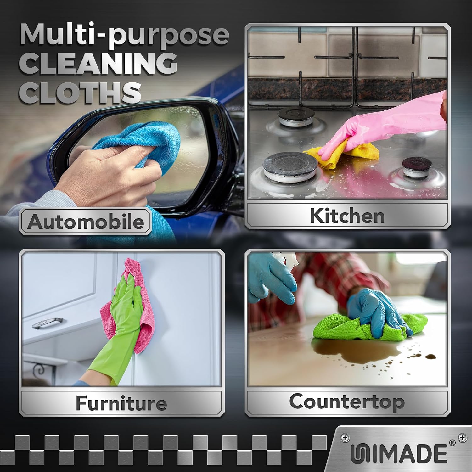 UNIMADE Microfiber Cleaning Cloth, 24 Pack Reusable Microfiber Towels for Cars Lint Free Cleaning Shop Towel Rags for Home Kitchen Automotive Bar Mechanic Restaurant Garage, 11"x 12", Multicolor