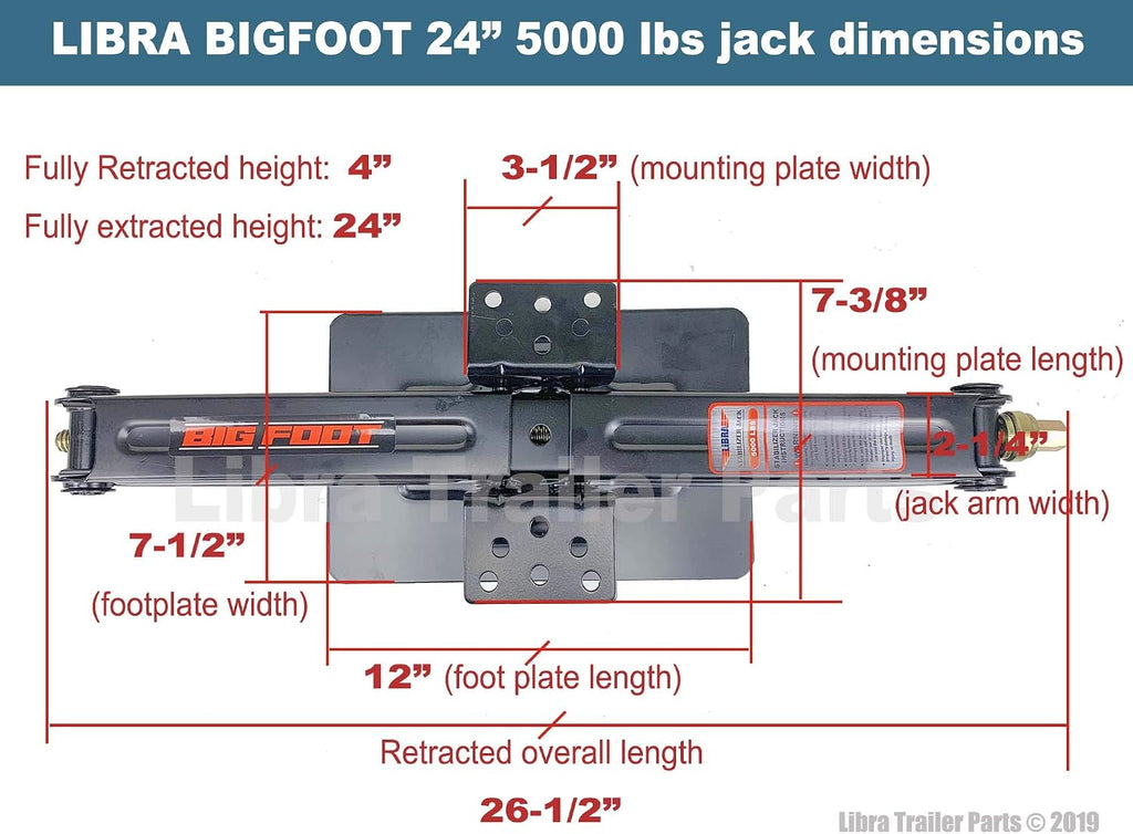 LIBRA Set 2 of Extra-Wide Big Foot Base 5000 lb 24" RV Trailer Camper Stabilizer Leveling Scissor Jacks w/Dual Power Drill Sockets & Complete Mounting Hardware -Part26044
