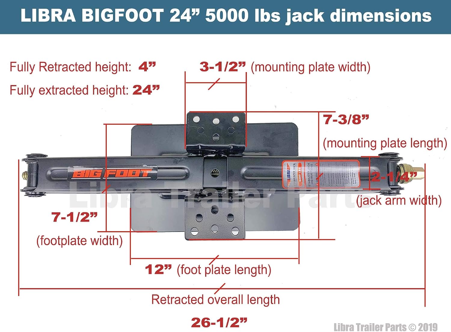 LIBRA Set 2 of Extra-Wide Big Foot Base 5000 lb 24" RV Trailer Camper Stabilizer Leveling Scissor Jacks w/Dual Power Drill Sockets & Complete Mounting Hardware -Part26044