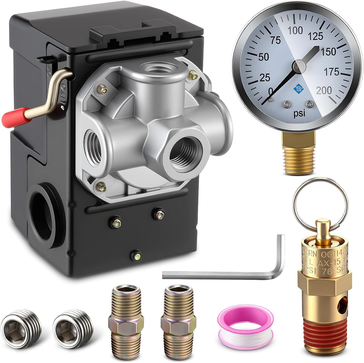 dreyoo air compressor pressure switch, 90-120 psi, 4, main product view