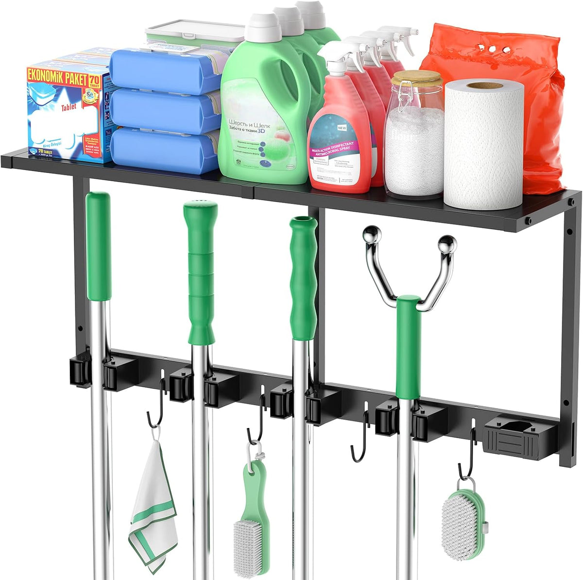 cccei broom holder wall mount with metal shelf, main product view