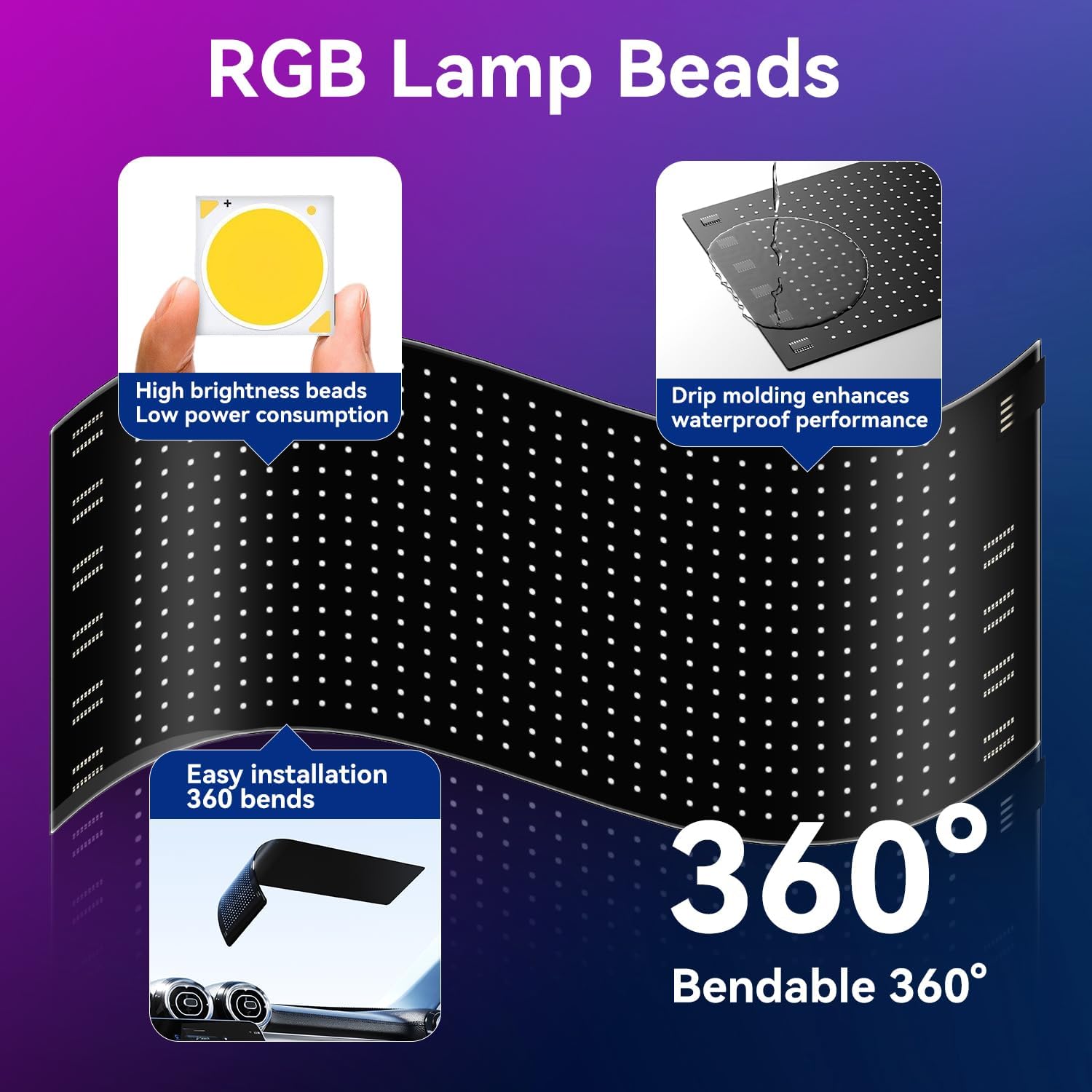 Front Windshield Light Signs for Car | Programmable LED Car Sign | Taxi Flexible LED Advertising Sign | Bluetooth APP | Custom Editor Animations/Text