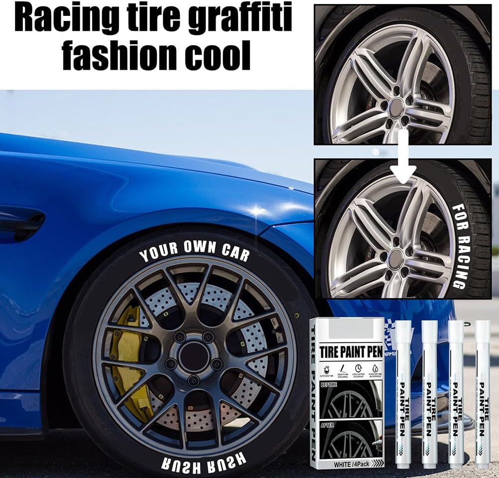 4 Pack White Marker Pen Car Tire Paint Marker Pen for Rubber Tyre Tread Fast Drying Tire Graffiti Tracing