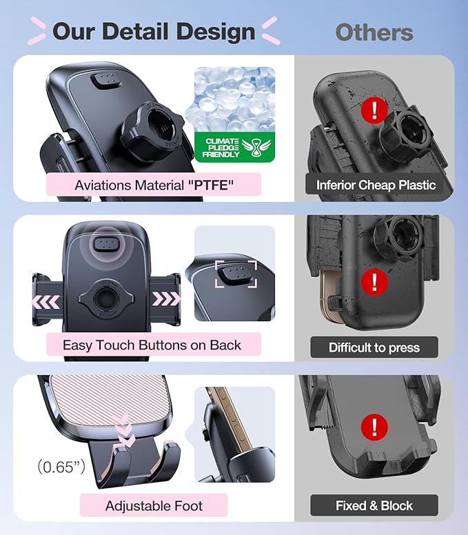 TORRAS Pink Phone Holders for Your Car【True Military-Grade & Strongest Suction】 - Image 7