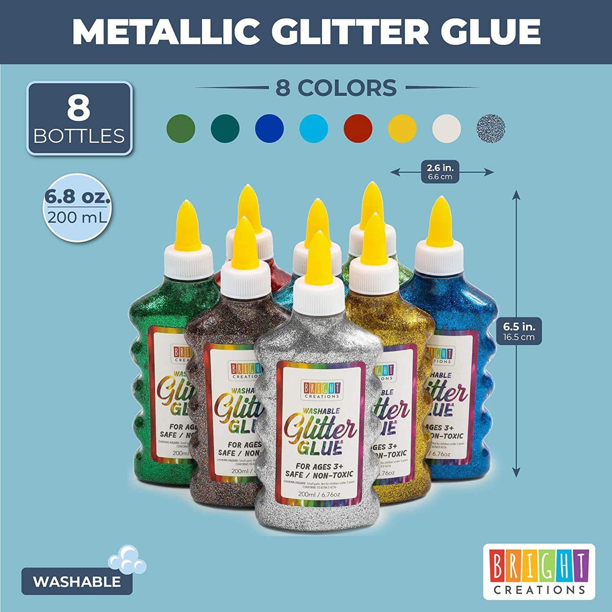bright creations glitter glue variety pack (8 colors shown in use