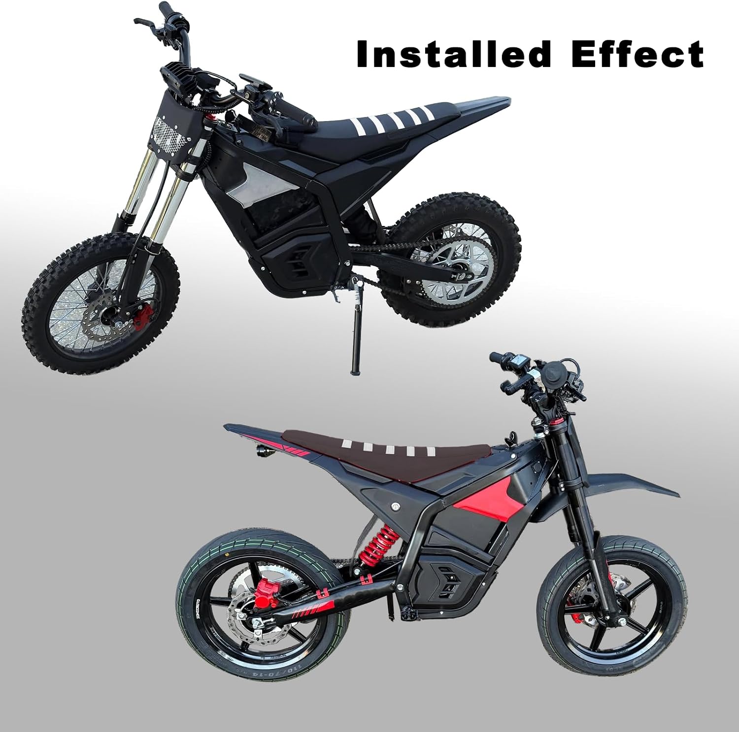 VaylingEV Staple-Free Seat Cover for Yozma IN10 & IN10 Pro E-Dirt Bike | White Stripe Racing Non-Slip Waterproof PVC Saddle Protector, Custom Off-Road Cushion Wrap Fits 23.6"x6.3"x3.5"
