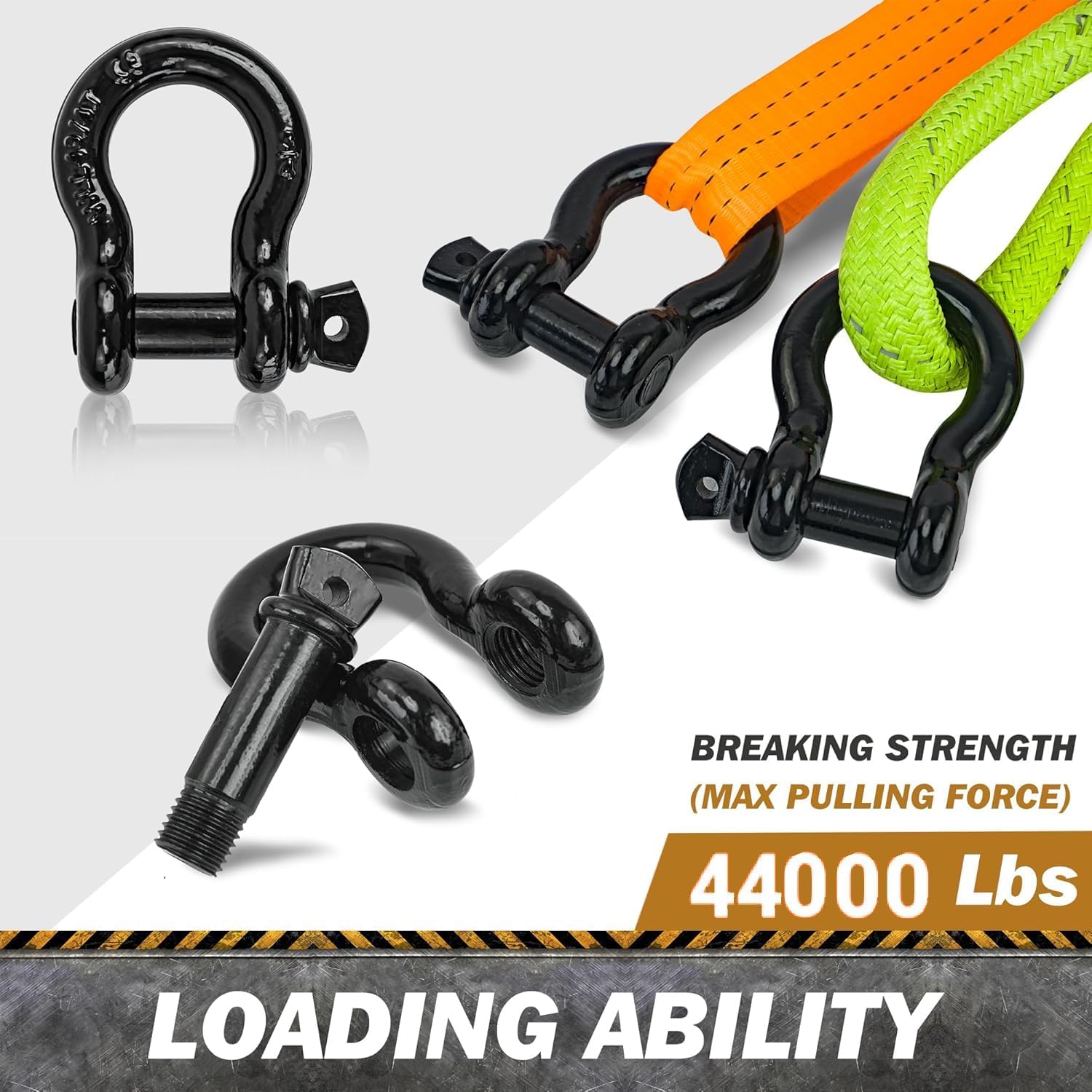 Heavy Duty D Ring Shackles, 3/4" Clevis Shackle with 7/8" Screw Pin, 44,000lbs Break Strength, for Tow Strap, Jeep, SUV, Pickup, Trailer, ATV, UTV (Black)