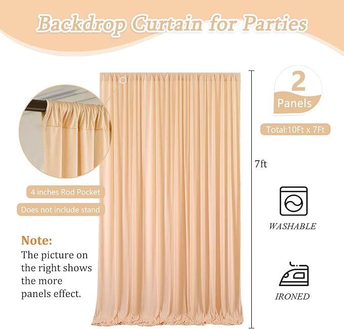 10 x 7 Feet Champagne Backdrop Curtain for Partie, Background Curtains for Ph...