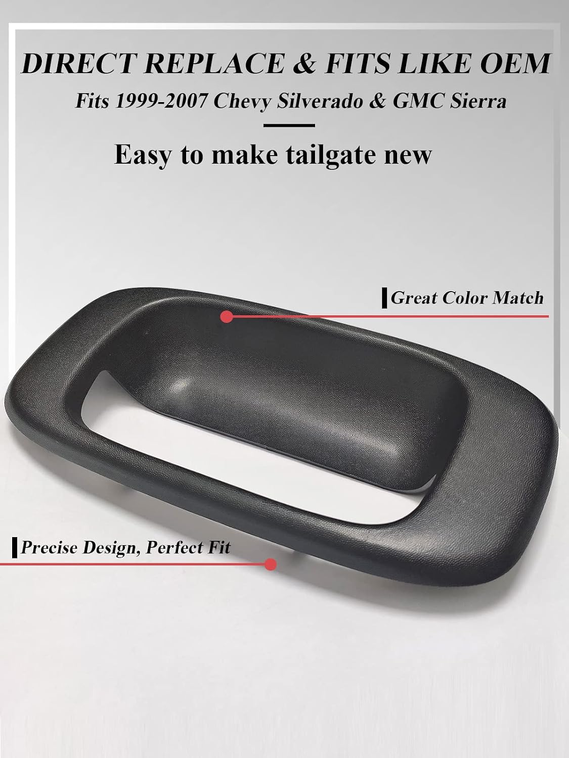 SYOAUTO Tailgate Handle Bezel Trim Fits for 1999-2007 Chevy Silverado GMC Sierra 1500 2500 3500 Black Textured Replaces# 15228539, 15228540, GM1916102, GM15046512