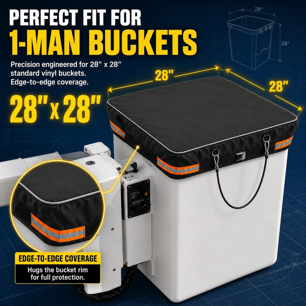 Bucket Truck Cover Fits 1 Man Vinyl Bucket 28" x 28" Edge to Edge, Heavy Duty 1200D Waterproof Aerial Bucket Cover, Tear Resistant Bucket Truck Accessories with Cam Buckle Strap, Black