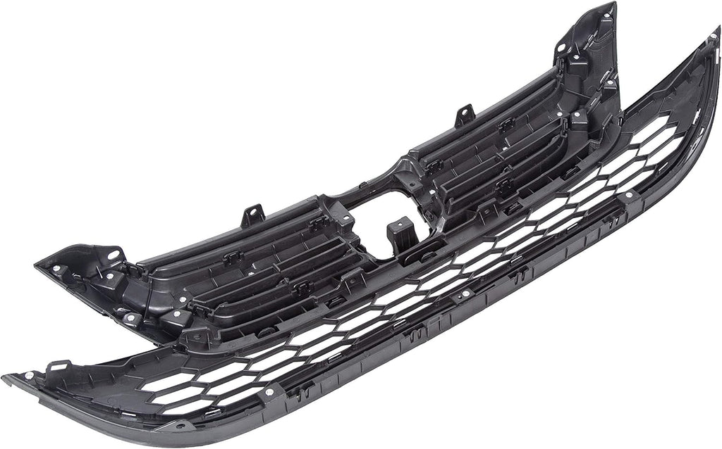 KUAFU Front Bumper Upper & Lower Grille Grill Compatible with 2010-2011 Honda CRV CR-V Replacement for 71123-SWN-H11 71121-SWN-H11 Hood Mesh Radiator Grille Grill Chrome Painted Silvery+Black