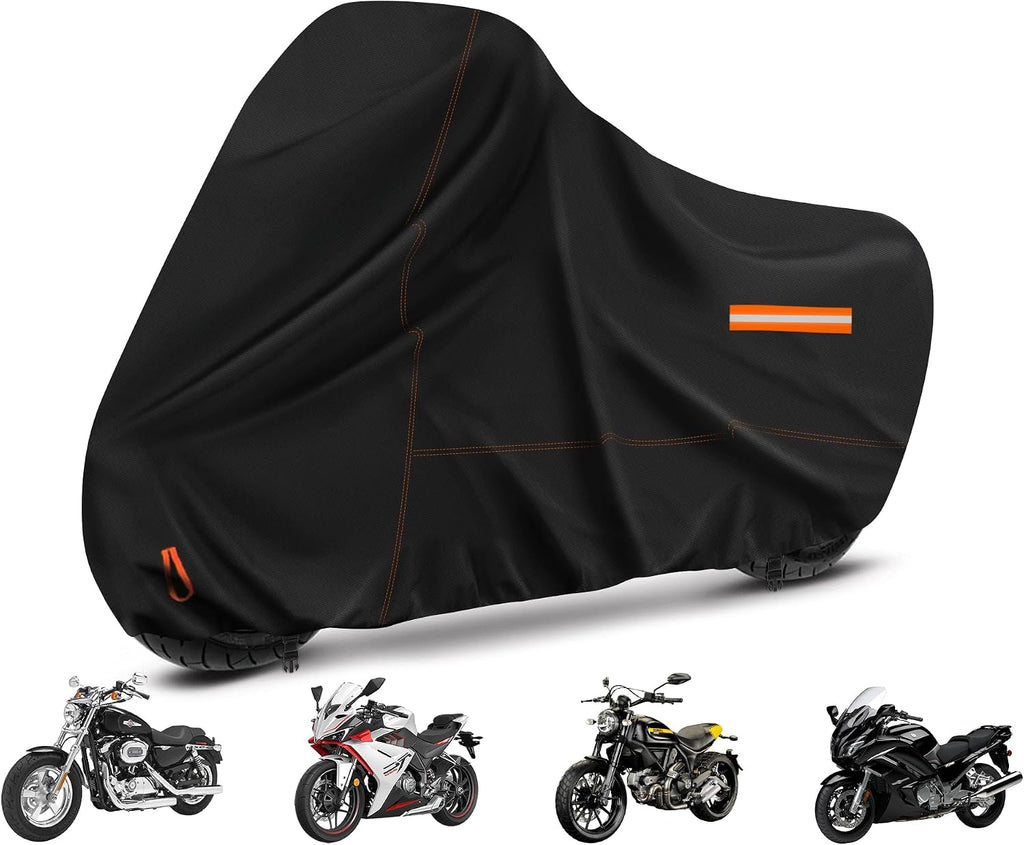 Enzeno Motorcycle Cover 210D Oxford Fabric Motorcycle Covers Waterproof Outdoor Windproof Dustproof Moped Cover with snap Fastener 245x105x125cm Motorcycle tarp Motorbike Cover Black