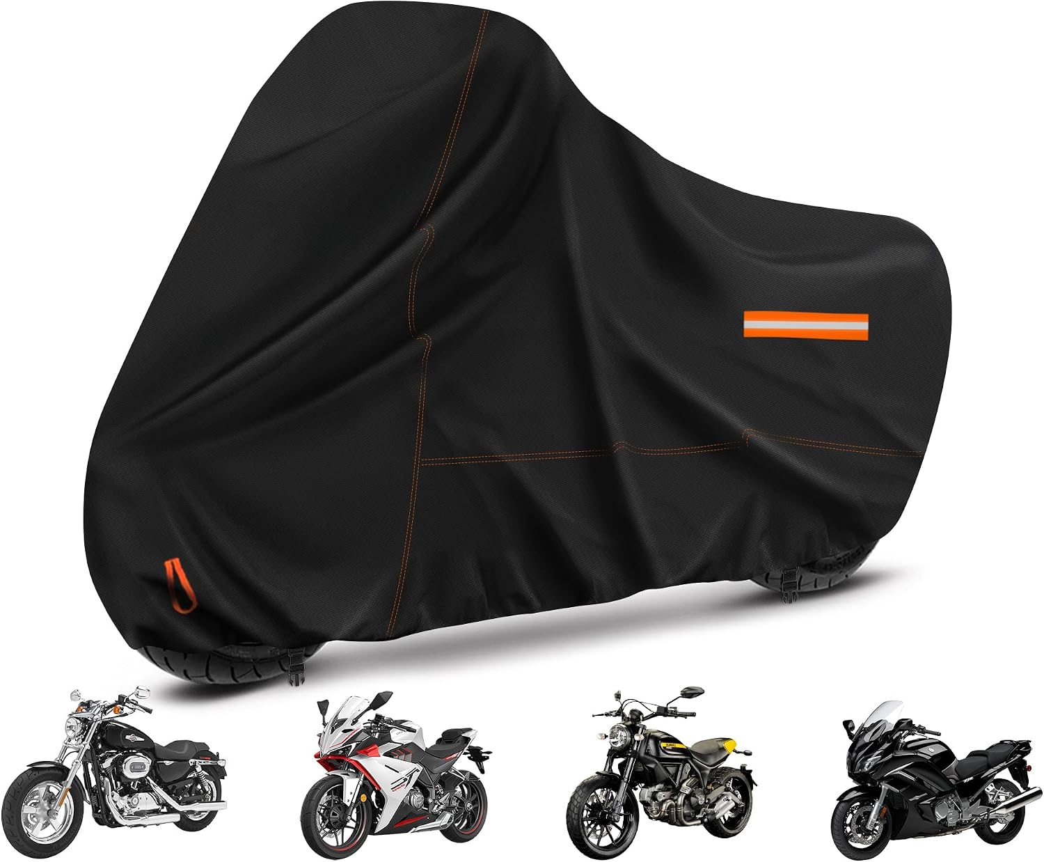 Enzeno Motorcycle Cover 210D Oxford Fabric Motorcycle Covers Waterproof Outdoor Windproof Dustproof Moped Cover with snap Fastener 245x105x125cm Motorcycle tarp Motorbike Cover Black