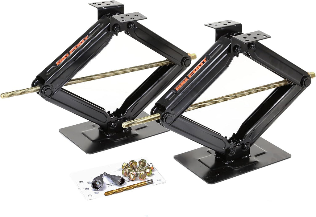 LIBRA Set 2 of Extra-Wide Big Foot Base 5000 lb 24" RV Trailer Camper Stabilizer Leveling Scissor Jacks w/Dual Power Drill Sockets & Complete Mounting Hardware -Part26044