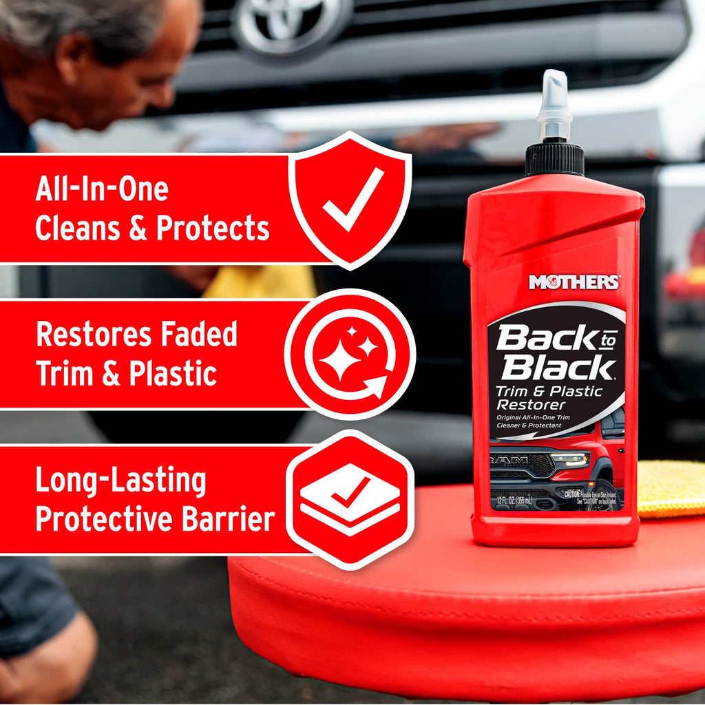 Mothers Back-to-Black Trim & Plastic Restorer, 12 oz. (06112) | Removes Oxidation, Dirt & Wax Residue – Restores Faded Trim & Provides Long-Lasting Protection
