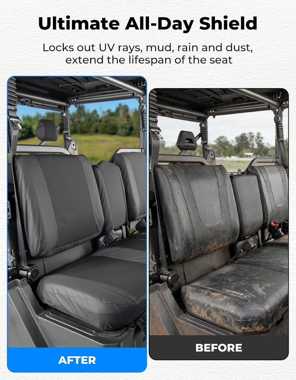 KEMIMOTO 1680D Seat Covers Set Compatible with CFMOTO Uforce 1000 2019-2024/1000 XL 2022-2024 (Front Seats) Oxford Fabric Pet Toenail Proof Water-Resistant Seat Cover Accessories
