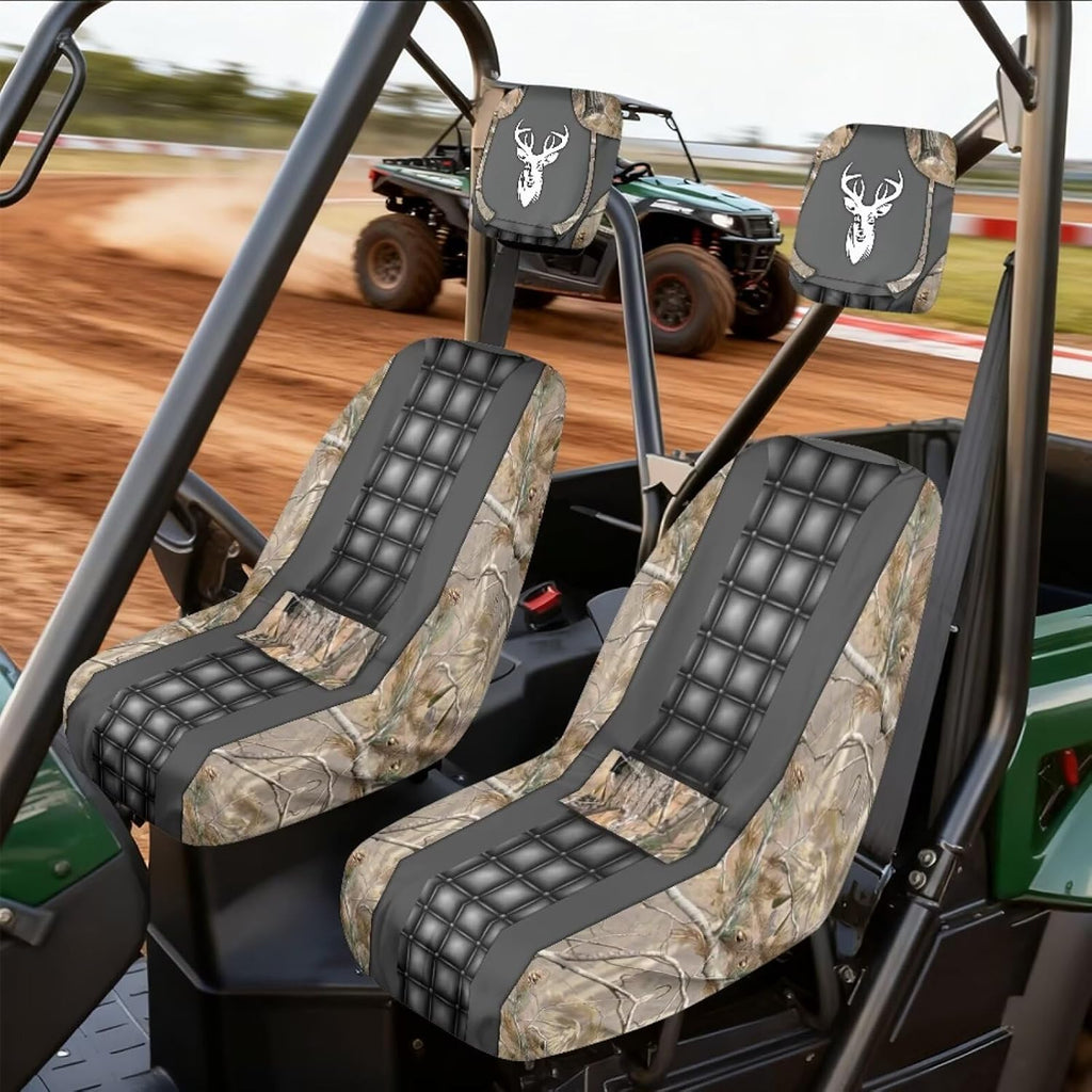 Howilath Forest Deer UTV Seat Cover Set with Headrest Heavy Duty Waterproof Compatible with Yamaha Rhino 450 660 700 Non-Slip Elastic Edging, Machine Washable