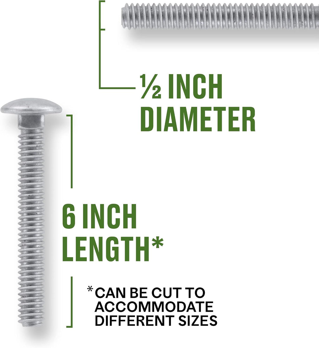 hillman carriage bolts, 1/2-13 x 6in, 25 pack, close-up detail